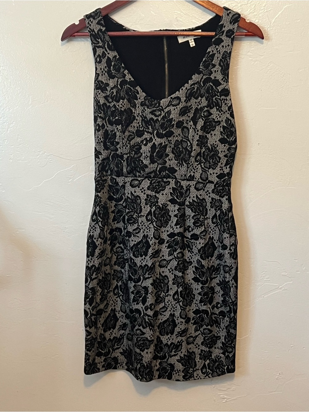 Monteau Black and Gray Floral Jacquard Mini Dress Size M